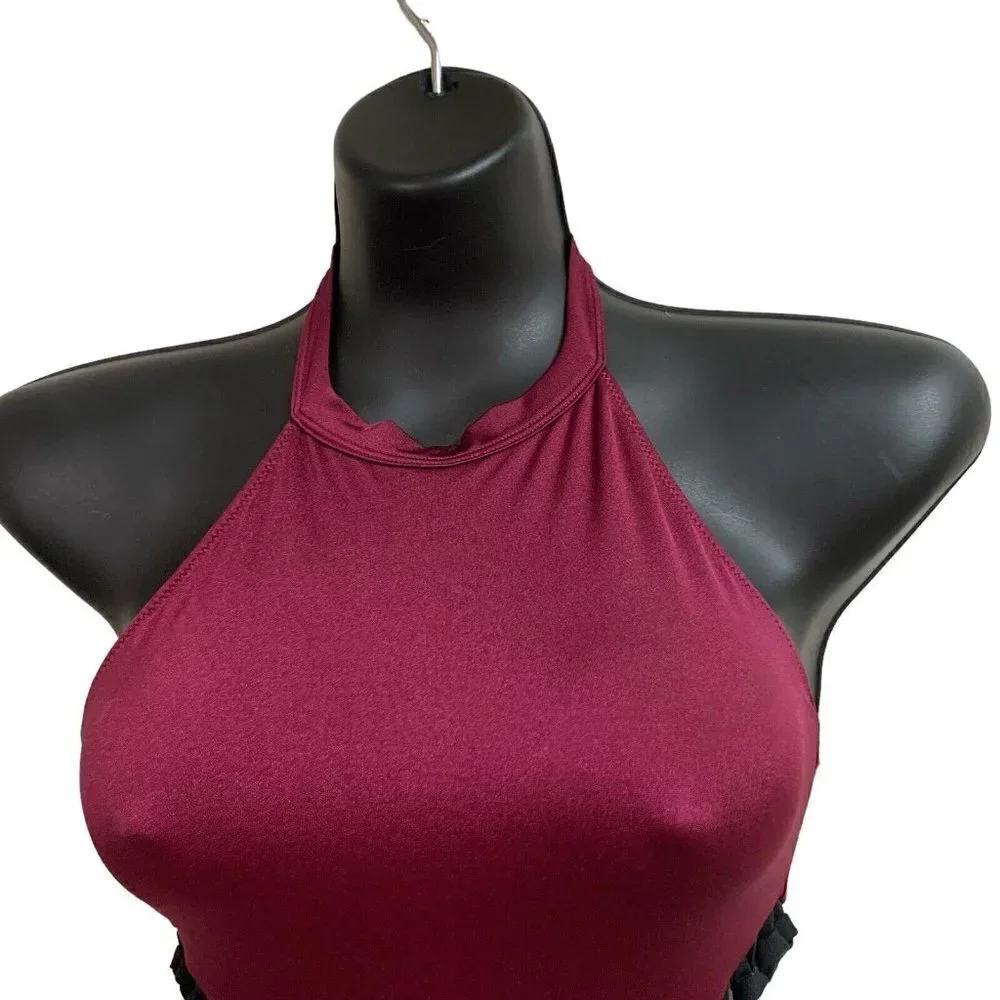 California Kisses Dancewear Girl's Size XL Leotard Side Cut-Out Braided Burgundy
